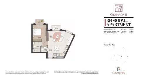 Floor plan, 1 Bed, 721 sq ft