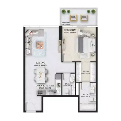 Floor plan, 1 Bed, 840 sq ft