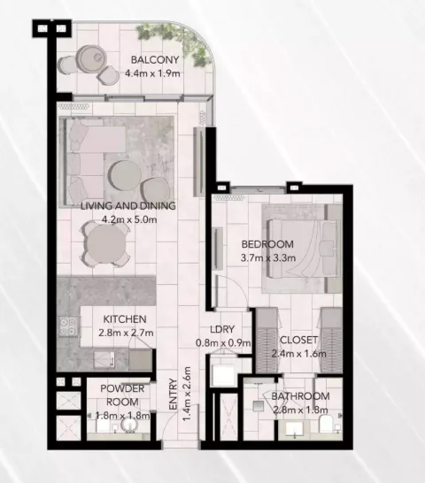 Floor plan, 1 Bed, 829 sq ft