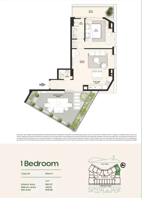 Floor plan, 1 Bed, 1,103 sq ft