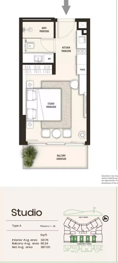 Floor plan, Studio, 357 sq ft