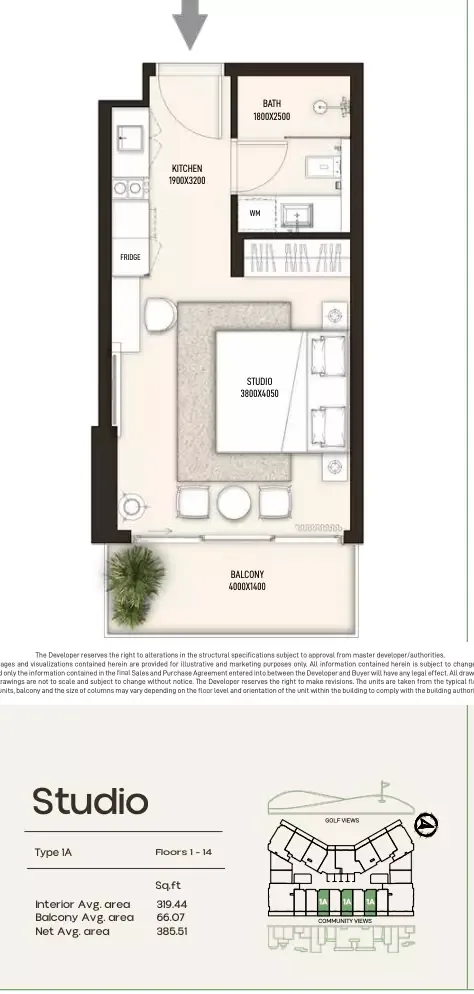 Floor plan, Studio, 385 sq ft