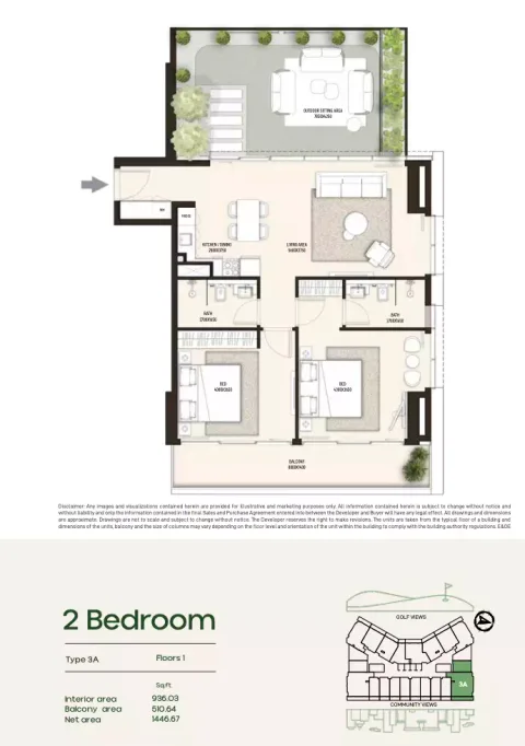 Floor plan, 2 Beds, 1,446 sq ft