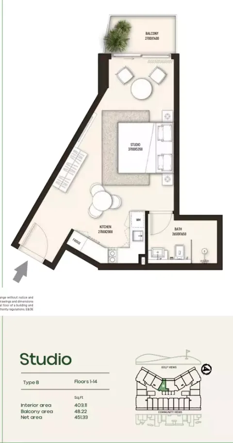 Floor plan, Studio, 451 sq ft