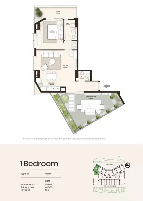Floor plan, 1 Bed, 1,106 sq ft