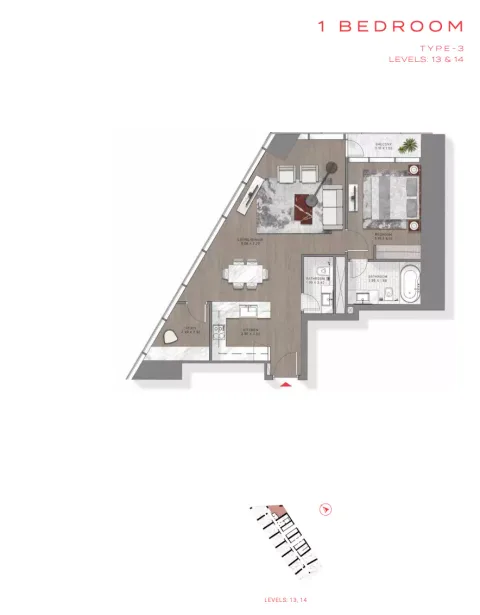 Floor plan, 1 Bed, 0 sq ft