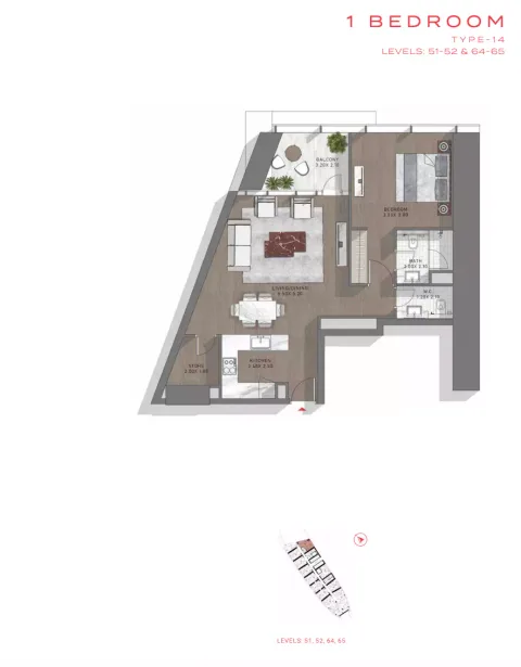Floor plan, 1 Bed, 0 sq ft
