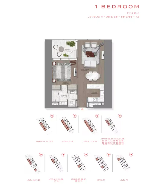 Floor plan, 1 Bed, 1,245 sq ft