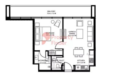 Floor plan, 1 Bed, 762 sq ft