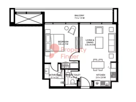 Floor plan, 1 Bed, 713 sq ft