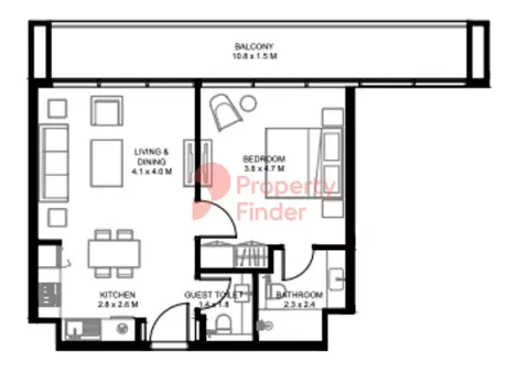 Floor plan, 1 Bed, 798 sq ft