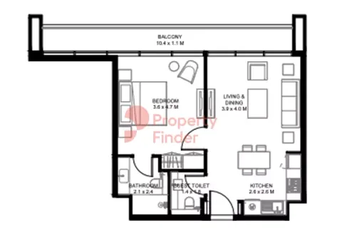 Floor plan, 1 Bed, 716 sq ft