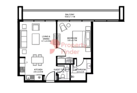 Floor plan, 1 Bed, 751 sq ft