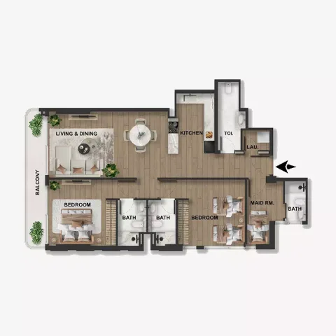 Floor plan, 2 Beds, 1,304 sq ft
