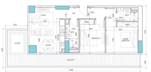 Floor plan, 2 Beds, 1,119 sq ft