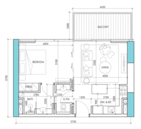 Floor plan, 1 Bed, 592 sq ft