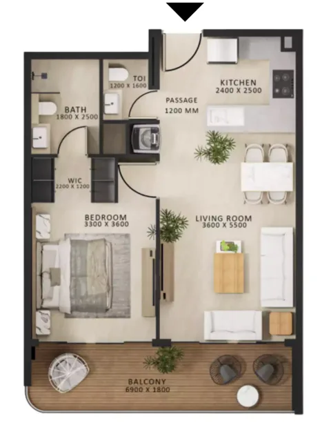 Floor plan, 1 Bed, 745 sq ft