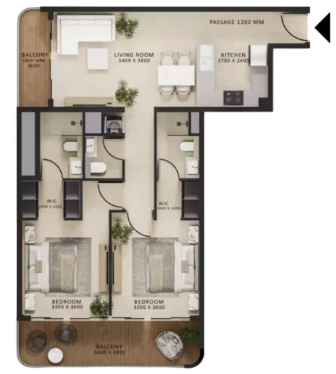 Floor plan, 2 Beds, 1,103 sq ft
