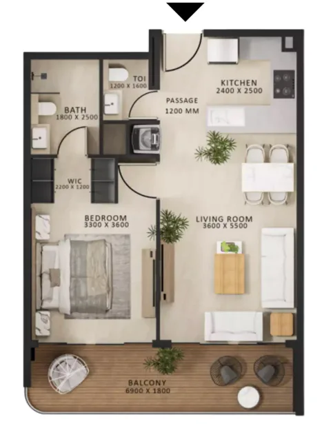 Floor plan, 1 Bed, 745 sq ft