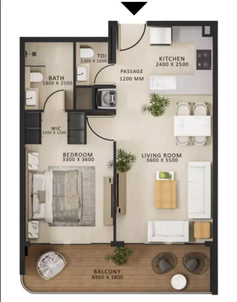 Floor plan, 1 Bed, 745 sq ft