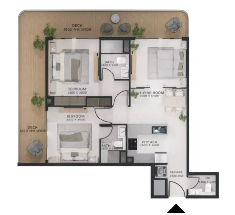 Floor plan, 2 Beds, 1,231 sq ft
