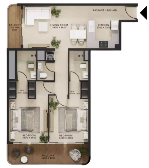 Floor plan, 2 Beds, 1,103 sq ft