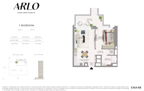 Floor plan, 1 Bed, 829 sq ft
