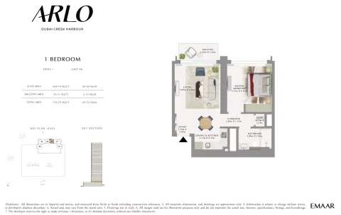 Floor plan, 1 Bed, 705 sq ft