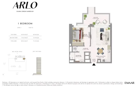 Floor plan, 1 Bed, 829 sq ft