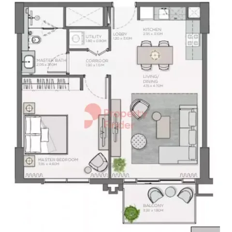 Floor plan, 1 Bed, 768 sq ft