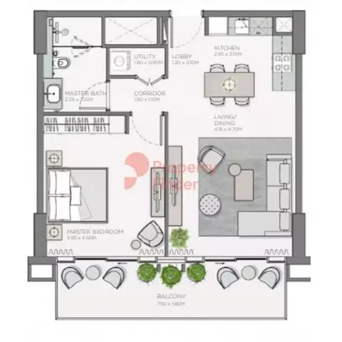 Floor plan, 1 Bed, 853 sq ft