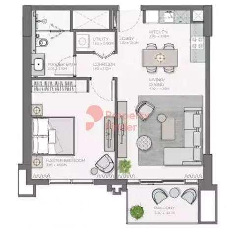 Floor plan, 1 Bed, 764 sq ft