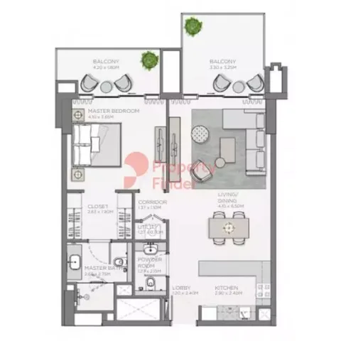 Floor plan, 1 Bed, 985 sq ft