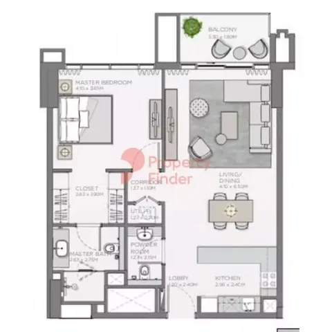 Floor plan, 1 Bed, 856 sq ft