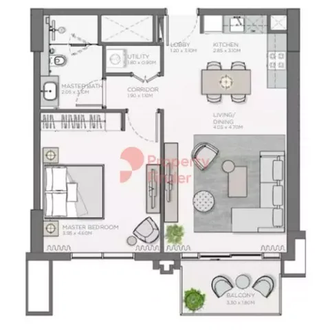 Floor plan, 1 Bed, 767 sq ft