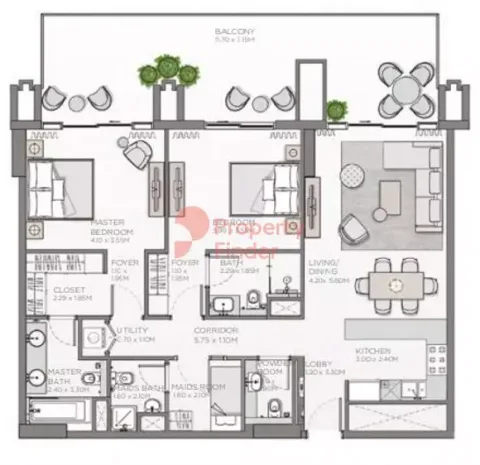 Floor plan, 2 Beds, 1,575 sq ft