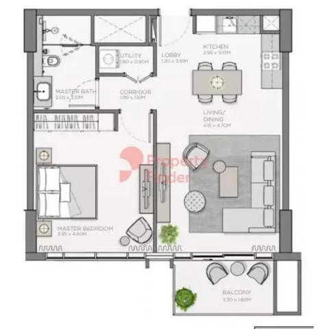 Floor plan, 1 Bed, 769 sq ft
