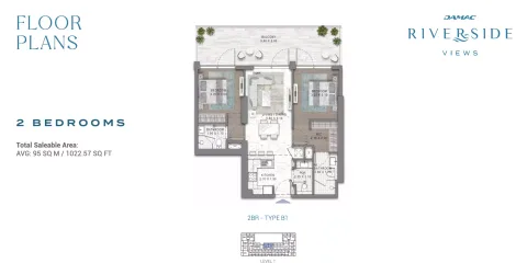 Floor plan, 2 Beds, 1,022 sq ft
