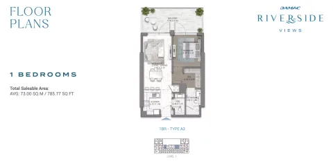 Floor plan, 1 Bed, 785 sq ft