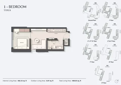 Floor plan, 1 Bed, 489 sq ft