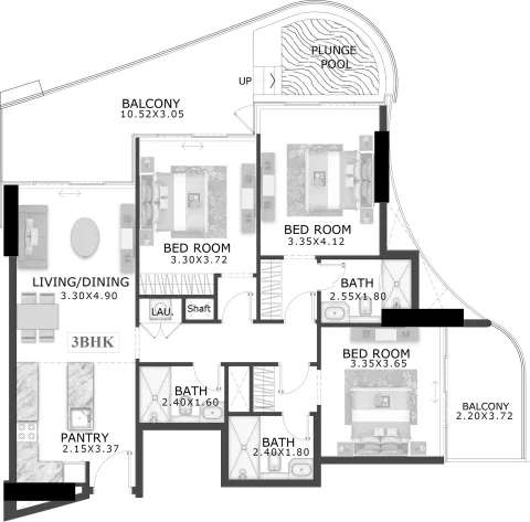 Floor plan, 3 Beds, 1,508 sq ft