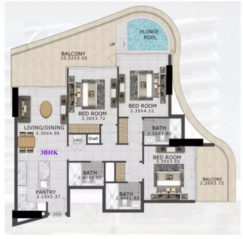 Floor plan, 3 Beds, 1,508 sq ft
