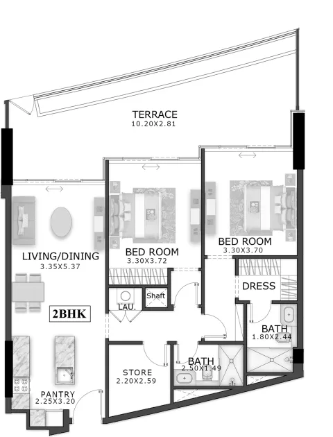 Floor plan, 2 Beds, 1,318 sq ft
