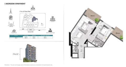 Floor plan, 1 Bed, 739 sq ft