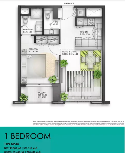 Floor plan, 1 Bed, 704 sq ft