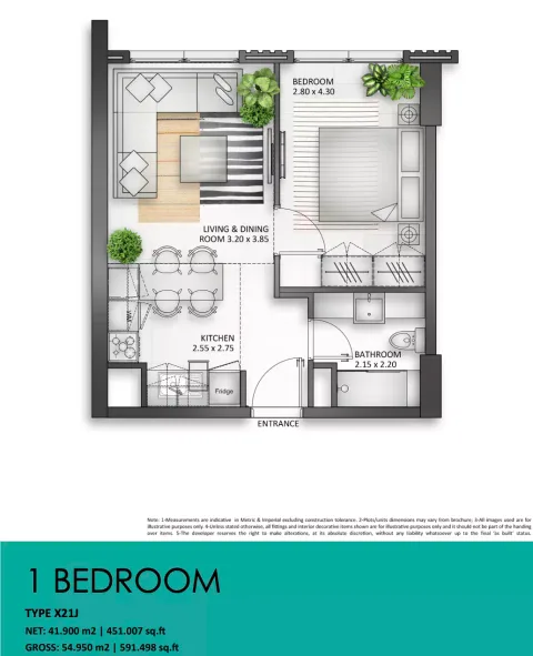 Floor plan, 1 Bed, 591 sq ft
