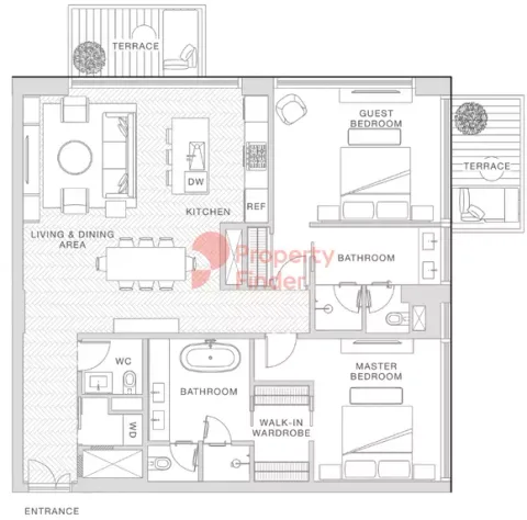 Floor plan, 2 Beds, 1,463 sq ft