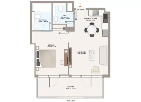Floor plan, 1 Bed, 764 sq ft