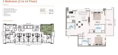 Floor plan, 2 Beds, 985 sq ft