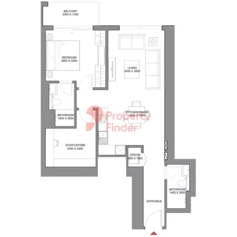 Floor plan, 1 Bed, 871 sq ft